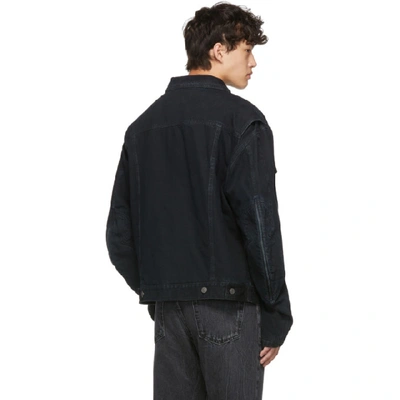 Shop Balenciaga Navy Denim Biker Jacket In 4401 Midnt