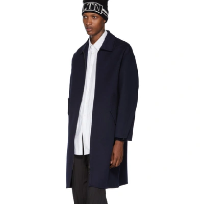 Shop Valentino Navy Wool Coat In 598navy