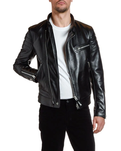 Shop Tom Ford Men's Moto Leather Jacket In Black