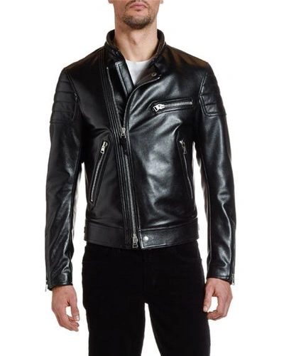 Shop Tom Ford Men's Moto Leather Jacket In Black