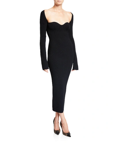 Shop Khaite Beth Long-sleeve Bustier Dress In Black