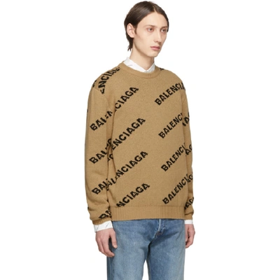 Shop Balenciaga Beige And Black Jacquard Logo Sweater In 9364 Bge Bl