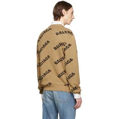 Shop Balenciaga Beige And Black Jacquard Logo Sweater In 9364 Bge Bl