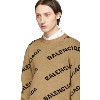 Shop Balenciaga Beige And Black Jacquard Logo Sweater In 9364 Bge Bl
