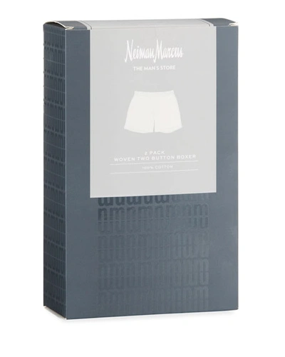 Shop Neiman Marcus Men's 2-pack Tagless Cotton Boxers In Blue