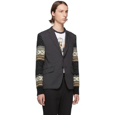 Shop Junya Watanabe Grey Jacquard Sleeves Blazer In 1 Gryblk