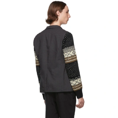 Shop Junya Watanabe Grey Jacquard Sleeves Blazer In 1 Gryblk