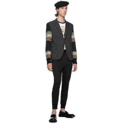 Shop Junya Watanabe Grey Jacquard Sleeves Blazer In 1 Gryblk