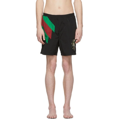 Shop Gucci Black Intarsia Tiger Swim Shorts In 1060 Black