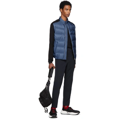 Shop Prada Blue Down Nylon Vest In Avio/black Fill: 90% Goose Down, 10% Feather.