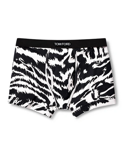 Shop Tom Ford Men's Cotton Zebra-print Boxer Briefs In White