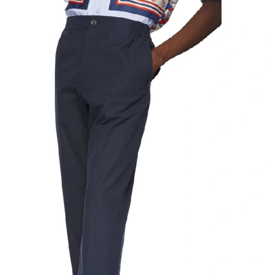 Shop Gucci Blue Lightweight Poplin Trousers In 4169 Navy