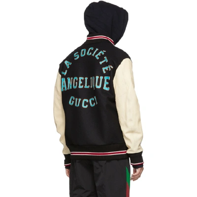 Shop Gucci Black & White Patch Bomber Jacket In 1830 Blknat