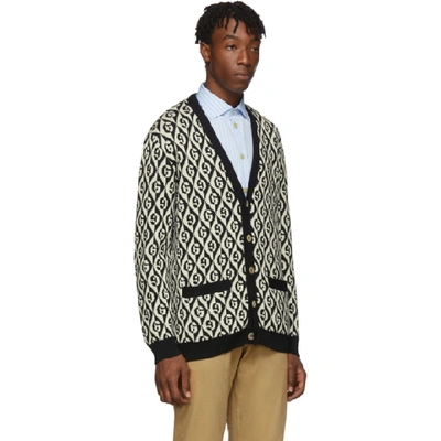 Shop Gucci Black And White G Rhombus Cardigan In 1831 Blkmil