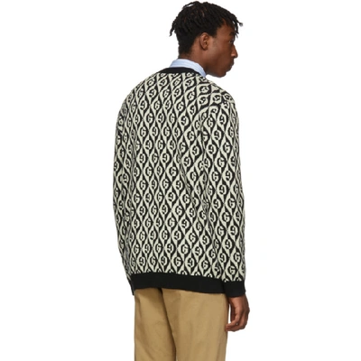 Shop Gucci Black And White G Rhombus Cardigan In 1831 Blkmil