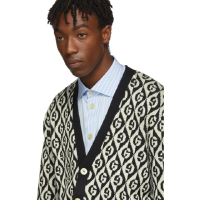 Shop Gucci Black And White G Rhombus Cardigan In 1831 Blkmil