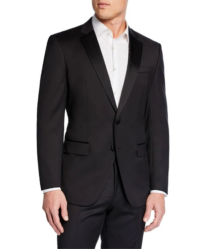 Shop Hugo Boss Men's Halven Gentry Satin Lapel Wool Two-piece Tuxedo In Black