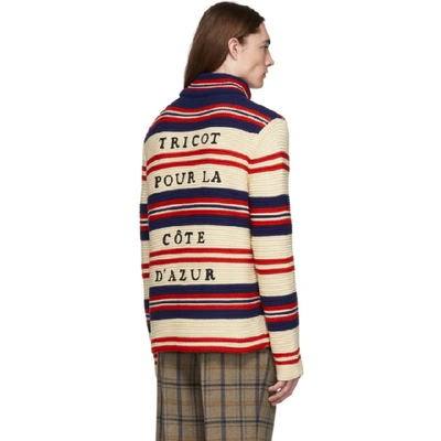 GUCCI 灰白色“TRICOT POUR LA COTE DAZUR”羊毛条纹高领毛衣