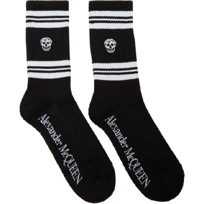 Shop Alexander Mcqueen Black And White Glittered Stripe Skull Sport Socks In 1077 Blkwht