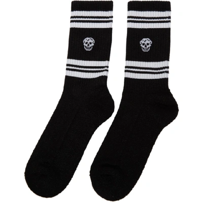 Shop Alexander Mcqueen Black And White Glittered Stripe Skull Sport Socks In 1077 Blkwht