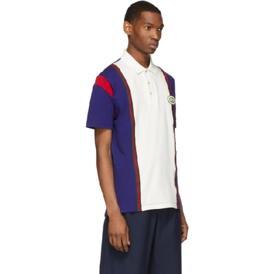Shop Gucci White And Blue Gg Patch Polo In 4594  Blue