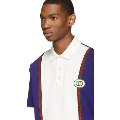 Shop Gucci White And Blue Gg Patch Polo In 4594  Blue