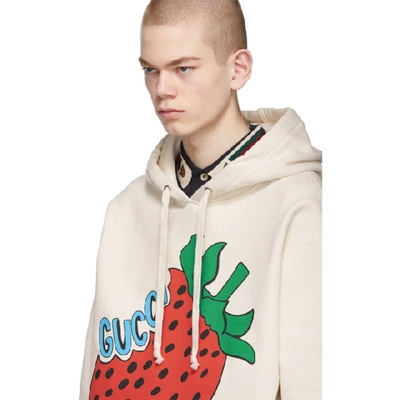 Shop Gucci Off-white Oversized Strawberry Hoodie In 9230 Natura