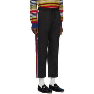 Shop Gucci Black Stripe Cotton Drill Trousers In 1043 Black