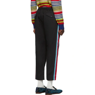 Shop Gucci Black Stripe Cotton Drill Trousers In 1043 Black