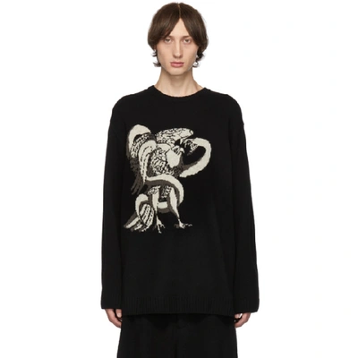 Shop Yohji Yamamoto Black Eagle Snake Crewneck Sweater