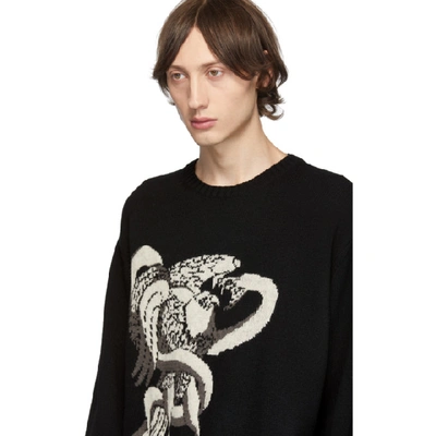 Shop Yohji Yamamoto Black Eagle Snake Crewneck Sweater