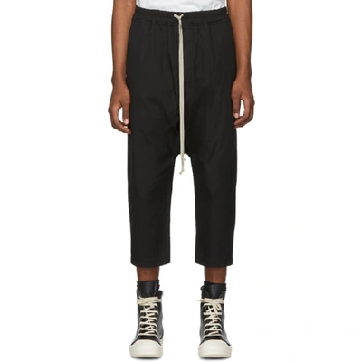 Shop Rick Owens Black Drawstring Cropped Trousers In 09 Black