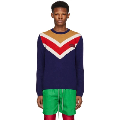 Shop Gucci Blue Chevron Sweater In 4166 Blue