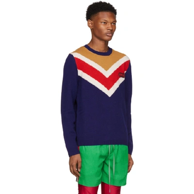 Shop Gucci Blue Chevron Sweater In 4166 Blue