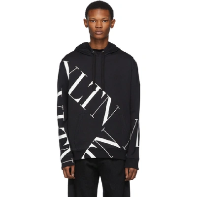 Shop Valentino Black Vltn Macrogrid Hoodie In 0ninero/vl