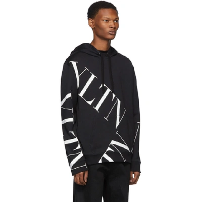 Shop Valentino Black Vltn Macrogrid Hoodie In 0ninero/vl