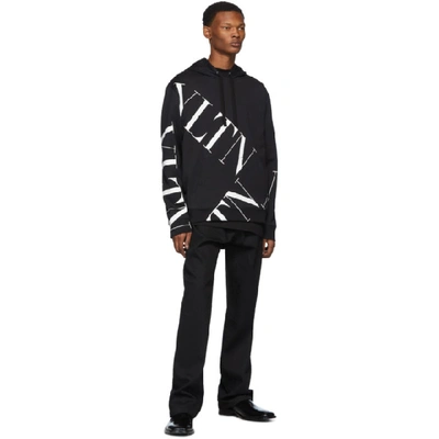 Shop Valentino Black Vltn Macrogrid Hoodie In 0ninero/vl