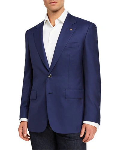 Shop Stefano Ricci Men's Solid Wool Blazer W/ Palladium Buttons In Navy