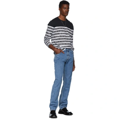 Shop Balmain Black And White Logo Stripe Long Sleeve T-shirt In Eab Noir