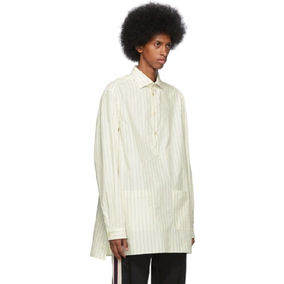 Shop Gucci Off-white And Blue Oversized Striped Shirt In 9115 Nat.wh
