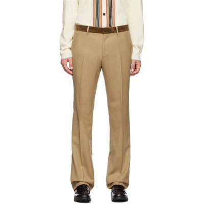 Shop Burberry Tan Formal Trousers In Warm Camel