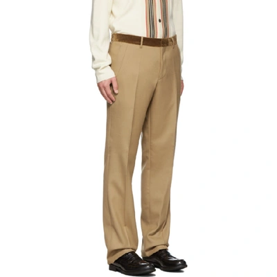 Shop Burberry Tan Formal Trousers In Warm Camel