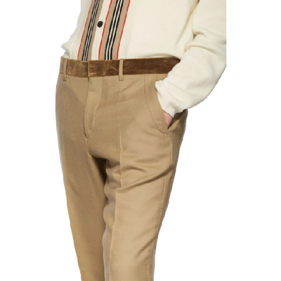 Shop Burberry Tan Formal Trousers In Warm Camel