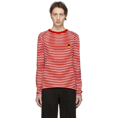 Shop Ami Alexandre Mattiussi Red And White Smiley Edition Striped T-shirt In 601 Red/wht