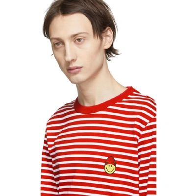 Shop Ami Alexandre Mattiussi Red And White Smiley Edition Striped T-shirt In 601 Red/wht