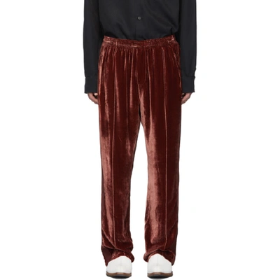 Shop Our Legacy Red Velvet Sidestripe Lounge Pants In Wine