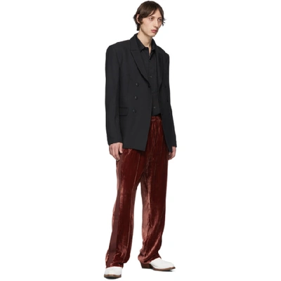 Shop Our Legacy Red Velvet Sidestripe Lounge Pants In Wine