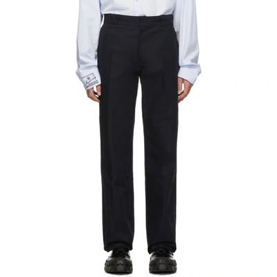 Shop Raf Simons Navy Illusions Straight Fit Trousers In 00044 Dknvy