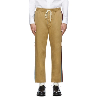 Shop Gucci Tan Cotton Drill Stripe Trousers In 9727 Beige