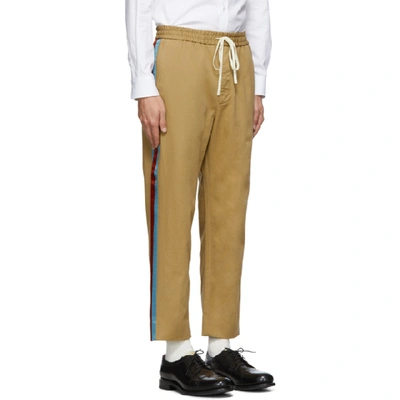 Shop Gucci Tan Cotton Drill Stripe Trousers In 9727 Beige